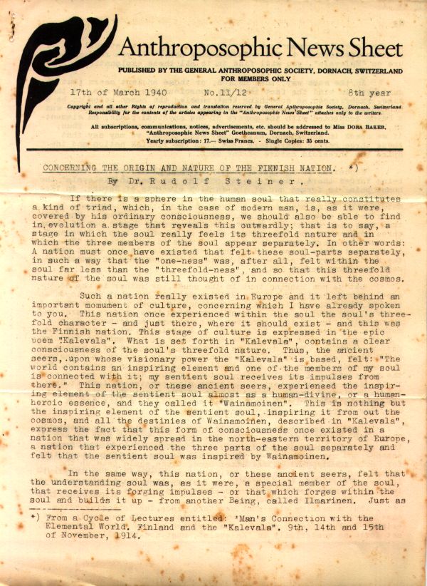 Anthroposophic News Sheet March 17th 1940 No. 11/12 image
