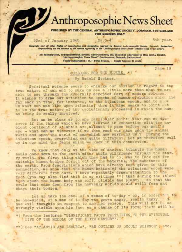 Anthroposophic News Sheet January 22nd 1940 No. 3-4 image