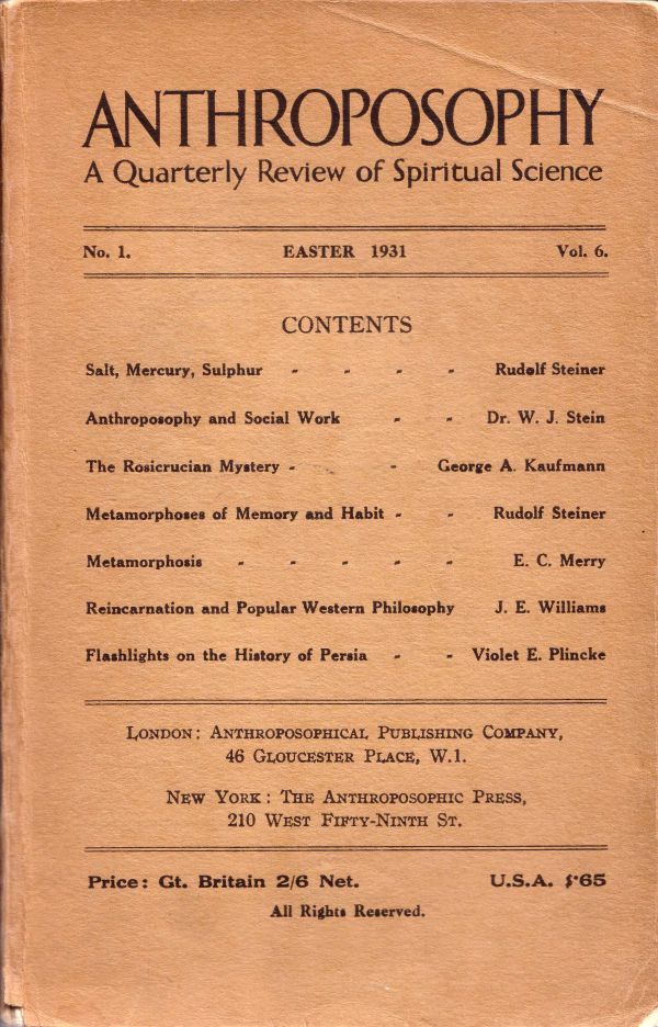 Anthroposophy - Easter 1931 Volume 6 Number 1 image